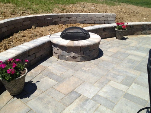 Gas fire table integrated into outdoor living space in Gwinnett County Georgia