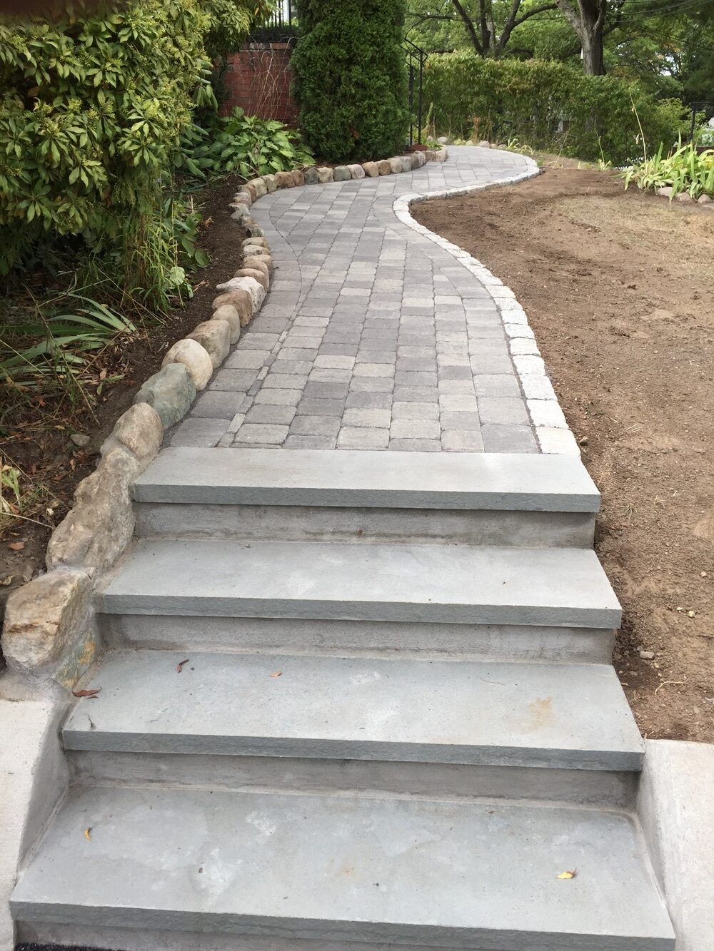Completed front entry steps Georgia home hardscaping